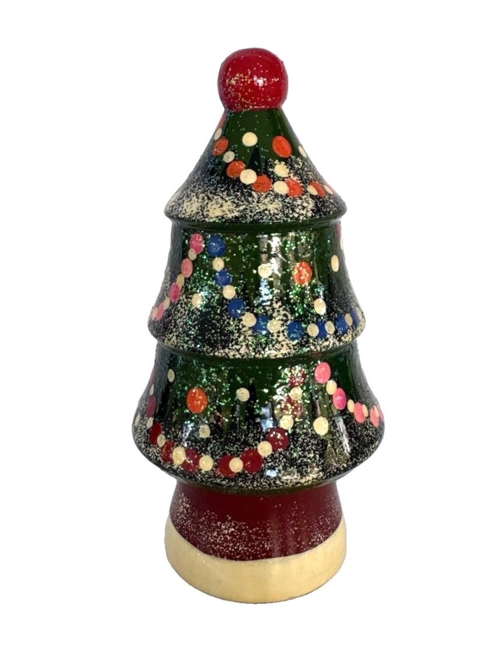 Russian Hohloma Christmas Tree Trinket Box Hand Painted Wood